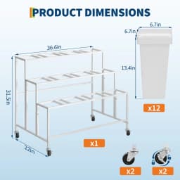 3 Tier Rolling Flower Display Stand With 12 Removable Buckets, Metal Plant Cart With Locking Wheels For Garden Wedding Flower Shop