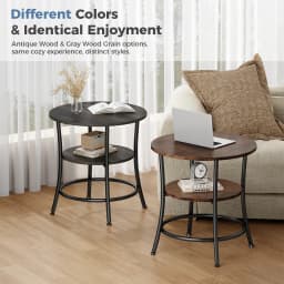 MCQ 2-Tier Wood Shelfs Round End Tables for Living Room 21.85 Inch Sturdy Metal Frame with Storage Shelf Coffee Tables Storage Shelf For Small Spaces Tea Dining Tables