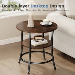 MCQ 2-Tier Wood Shelfs Round End Tables for Living Room 21.85 Inch Sturdy Metal Frame with Storage Shelf Coffee Tables Storage Shelf For Small Spaces Tea Dining Tables