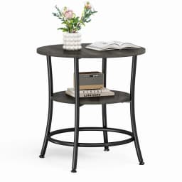 MCQ 2-Tier Wood Shelfs Round End Tables for Living Room 21.85 Inch Sturdy Metal Frame with Storage Shelf Coffee Tables Storage Shelf For Small Spaces Tea Dining Tables
