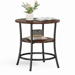 MCQ 2-Tier Wood Shelfs Round End Tables for Living Room 21.85 Inch Sturdy Metal Frame with Storage Shelf Coffee Tables Storage Shelf For Small Spaces Tea Dining Tables