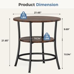 MCQ 2-Tier Wood Shelfs Round End Tables for Living Room 21.85 Inch Sturdy Metal Frame with Storage Shelf Coffee Tables Storage Shelf For Small Spaces Tea Dining Tables
