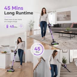 Cordless Vacuum Cleaner for Home, 55KPa Powerful Suction Rechargeable Stick Vacuum, Up to 45 Minutes Runtime, Self-Standing Design, 1.5L Dust Cup and 3 Cleaning Modes for Pet Hair and Carpet