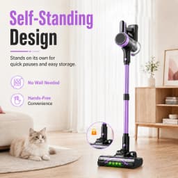 Cordless Vacuum Cleaner for Home, 55KPa Powerful Suction Rechargeable Stick Vacuum, Up to 45 Minutes Runtime, Self-Standing Design, 1.5L Dust Cup and 3 Cleaning Modes for Pet Hair and Carpet