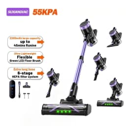 Cordless Vacuum Cleaner for Home, 55KPa Powerful Suction Rechargeable Stick Vacuum, Up to 45 Minutes Runtime, Self-Standing Design, 1.5L Dust Cup and 3 Cleaning Modes for Pet Hair and Carpet