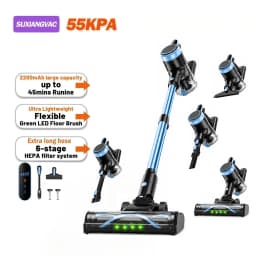 Cordless Vacuum Cleaner for Home, 55KPa Powerful Suction Rechargeable Stick Vacuum, Up to 45 Minutes Runtime, Self-Standing Design, 1.5L Dust Cup and 3 Cleaning Modes for Pet Hair and Carpet