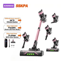 Cordless Vacuum Cleaner for Home, 55KPa Powerful Suction Rechargeable Stick Vacuum, Up to 45 Minutes Runtime, Self-Standing Design, 1.5L Dust Cup and 3 Cleaning Modes for Pet Hair and Carpet