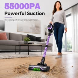 Cordless Vacuum Cleaner for Home, 55KPa Powerful Suction Rechargeable Stick Vacuum, Up to 45 Minutes Runtime, Self-Standing Design, 1.5L Dust Cup and 3 Cleaning Modes for Pet Hair and Carpet