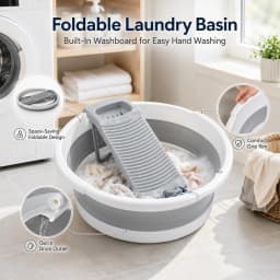 Large Collapsible Washboard Basin for Hand Washing Clothes - Portable Laundry Tub with Scrubber, Durable & Sturdy, Foldable Space-Saver, Ideal for Home, Travel, and Camping