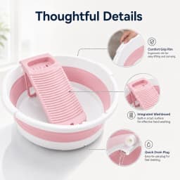 Large Collapsible Washboard Basin for Hand Washing Clothes - Portable Laundry Tub with Scrubber, Durable & Sturdy, Foldable Space-Saver, Ideal for Home, Travel, and Camping
