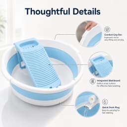 Large Collapsible Washboard Basin for Hand Washing Clothes - Portable Laundry Tub with Scrubber, Durable & Sturdy, Foldable Space-Saver, Ideal for Home, Travel, and Camping