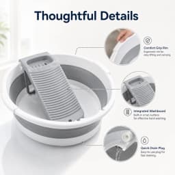 Large Collapsible Washboard Basin for Hand Washing Clothes - Portable Laundry Tub with Scrubber, Durable & Sturdy, Foldable Space-Saver, Ideal for Home, Travel, and Camping