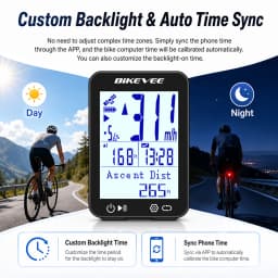 Bikevee Newest Professional Bluetooth Wireless GPS Bicycle Computer MPH KM/H 12 Languages Multilanguage 2.4-inch LCD Display Screen Rechargeable Bike Speedometer Odometer Stopwatch Tracker with Auto Backlight Connect BIKEVEE APP Cycling Accessories