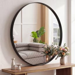 JHK Groove Gold Round Vanity Framed Mirror for Wall Bathroom Mirror for Over Sink Wall Circle Mirror with Matte Metal Frame Modern Wall Mount Vanity Mirrors for Home Decor Living Room