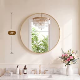JHK Groove Gold Round Vanity Framed Mirror for Wall Bathroom Mirror for Over Sink Wall Circle Mirror with Matte Metal Frame Modern Wall Mount Vanity Mirrors for Home Decor Living Room
