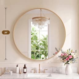 JHK Groove Gold Round Vanity Framed Mirror for Wall Bathroom Mirror for Over Sink Wall Circle Mirror with Matte Metal Frame Modern Wall Mount Vanity Mirrors for Home Decor Living Room