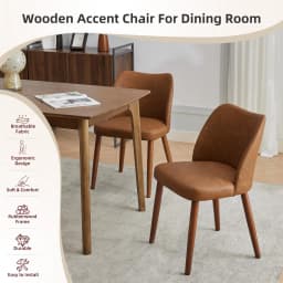 Dining Chair Set Of 2, Leather Upholstered Kitchen Chairs With Wing Back Thick Cushion Wood Legs For Dining Room Living Room