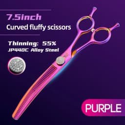 Fenice JP440C 6.5/7/7.5 inch Pet Scissors Grooming Curved Thinner Shears Trimmers for Dogs Fluffy Traceless Thinning Rate 50-55%