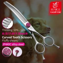 Fenice JP440C 6.5/7/7.5 inch Pet Scissors Grooming Curved Thinner Shears Trimmers for Dogs Fluffy Traceless Thinning Rate 50-55%
