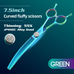 Fenice JP440C 6.5/7/7.5 inch Pet Scissors Grooming Curved Thinner Shears Trimmers for Dogs Fluffy Traceless Thinning Rate 50-55%