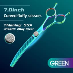 Fenice JP440C 6.5/7/7.5 inch Pet Scissors Grooming Curved Thinner Shears Trimmers for Dogs Fluffy Traceless Thinning Rate 50-55%