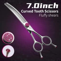 Fenice JP440C 6.5/7/7.5 inch Pet Scissors Grooming Curved Thinner Shears Trimmers for Dogs Fluffy Traceless Thinning Rate 50-55%
