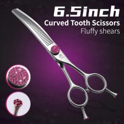 Fenice JP440C 6.5/7/7.5 inch Pet Scissors Grooming Curved Thinner Shears Trimmers for Dogs Fluffy Traceless Thinning Rate 50-55%