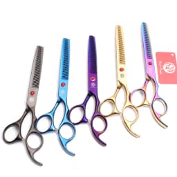 Purple Dragon Dog Grooming Scissors 6.5" 7" Stainless Up Curved Scissors Professional Pet Shears Chunker Thinning Scissors Z3002