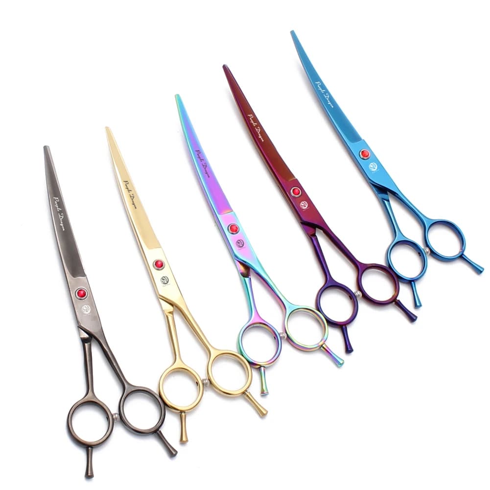 Purple Dragon Dog Grooming Scissors 6.5" 7" Stainless Up Curved Scissors Professional Pet Shears Chunker Thinning Scissors Z3002