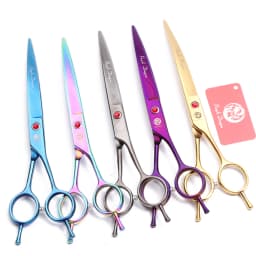 Purple Dragon Dog Grooming Scissors 6.5" 7" Stainless Up Curved Scissors Professional Pet Shears Chunker Thinning Scissors Z3002