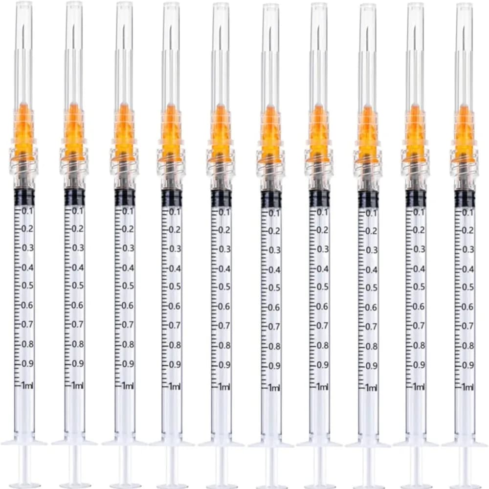 20Pack 1ml/cc Disposable Plastic Sterile Syringes with 25Ga Cap, for Scientific Labs, Industrial Adhesives, Individually Package