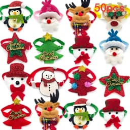 50/100pcs Christmas Pet Dog Bowties Cat Dog Bow Ties Small Dog Collar Snowman Deer Holiday Grooming Neckties Bowtie Pet Supplies
