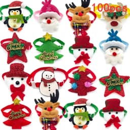 50/100pcs Christmas Pet Dog Bowties Cat Dog Bow Ties Small Dog Collar Snowman Deer Holiday Grooming Neckties Bowtie Pet Supplies