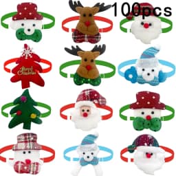 50/100pcs Christmas Pet Dog Bowties Cat Dog Bow Ties Small Dog Collar Snowman Deer Holiday Grooming Neckties Bowtie Pet Supplies
