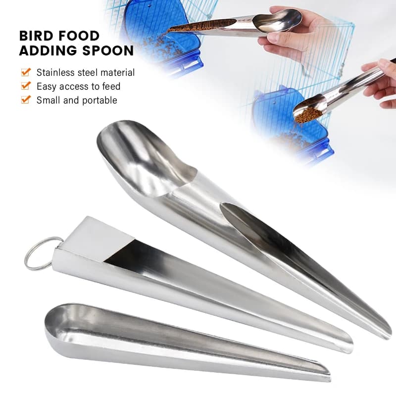 Pet Bird Parrot Feeder Spoon Stainless Steel Food Adding Spoon Bird Tools Cage Food Add Accessories Small Pet Feeding Tool 1 Pc