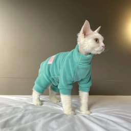 Fleece Coat for Sphynx Cat Warm Sweatshirt 4-legged Jumpsuit for Kittens Dogs Soft Loungewear for Male Cat Devon Rex Sweater