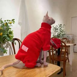 Fleece Coat for Sphynx Cat Warm Sweatshirt 4-legged Jumpsuit for Kittens Dogs Soft Loungewear for Male Cat Devon Rex Sweater