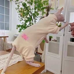 Fleece Coat for Sphynx Cat Warm Sweatshirt 4-legged Jumpsuit for Kittens Dogs Soft Loungewear for Male Cat Devon Rex Sweater