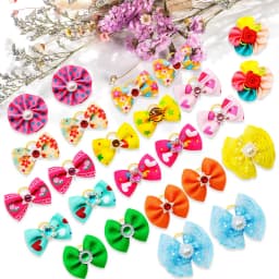 30pcs Dog Hair Bows Rubber Bands Small Dog Cat Bows Handmade For Dogs Pets Hair Accessories Dog Grooming For Small Dogs