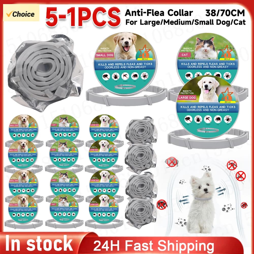 Flea Collar 8 Months Protection Pet Anti Flea Tick Neck Collar Natural Flea and Tick Prevention Collar for Dogs and Cats