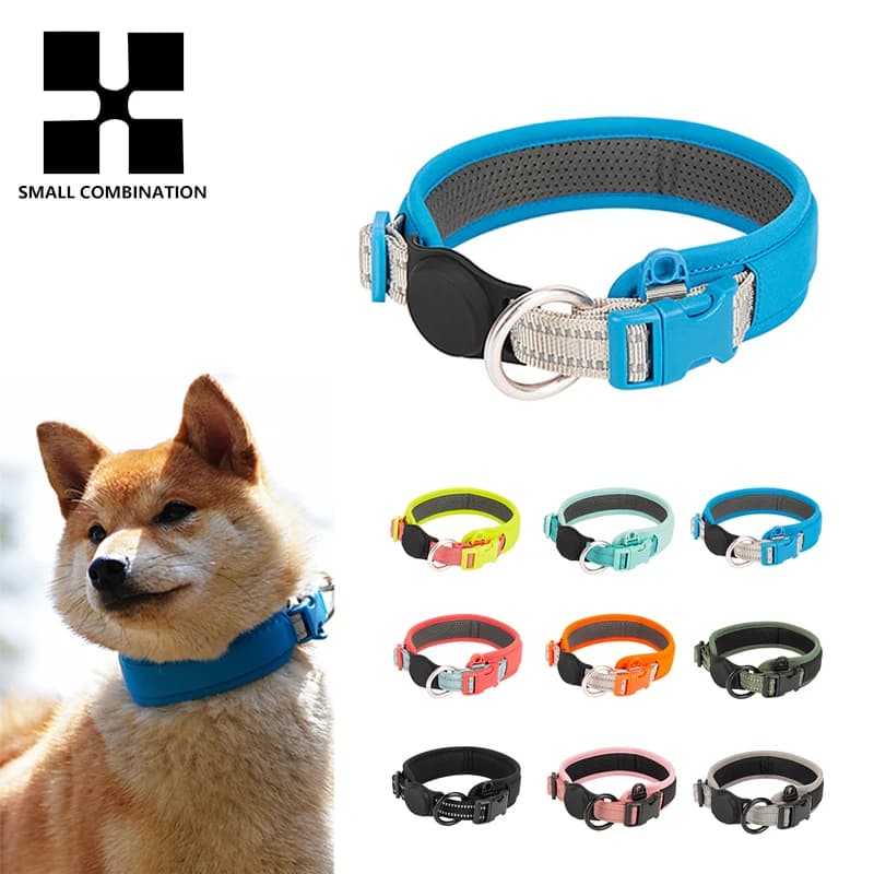 Personalized AirTag Dog Collar Adjustable Nylon Reflective Padded Pet Dog Collar for Small Medium Large Dog Accessories