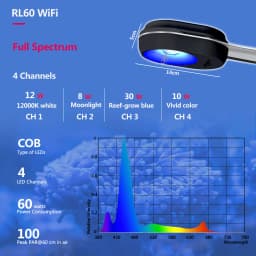 PopBloom WiFi Nano Aquarium LED Light 60W, Professional Aquarium Light Full Spectrum for Reef Coral SPS/LPS Saltwater Tank