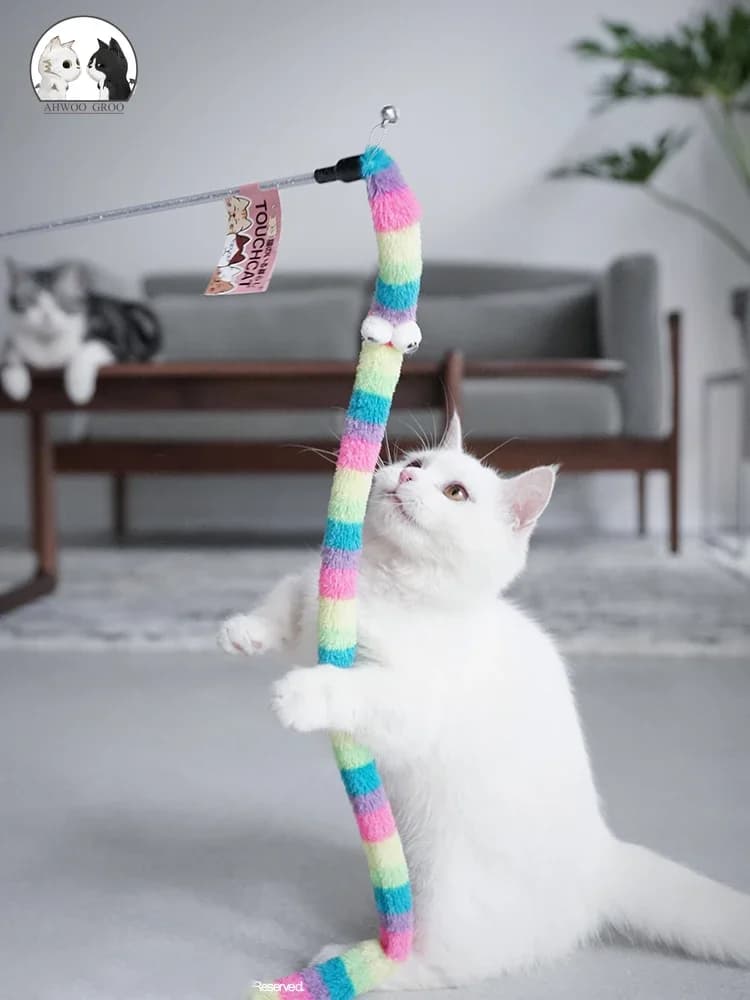 Cat Toy Feather Cats Teaser Wand Cats Interactive Toy Funny Caterpillar Colorful Rod Teaser Wand Pet Cat Supplies Pets Accessory