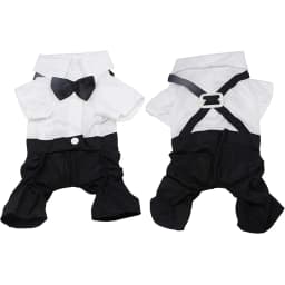 Stylish Dog Tuxedo Suit Prince Wedding Costume White Black Formal Clothes with Bowtie Puppy Jumpsuit for Small Dogs