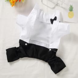 Stylish Dog Tuxedo Suit Prince Wedding Costume White Black Formal Clothes with Bowtie Puppy Jumpsuit for Small Dogs