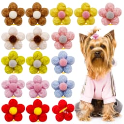 10/20pcs Flower Dog Hair Bows Handmade Dog Bow Plaid Mix Colors Cat Hair Bowknot Rubber Bands for Small Dogs Grooming Supplies