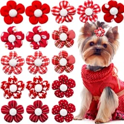 10/20pcs Flower Dog Hair Bows Handmade Dog Bow Plaid Mix Colors Cat Hair Bowknot Rubber Bands for Small Dogs Grooming Supplies