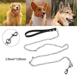 Heavy Duty Metal Chain Dog Lead With Leather Handle Long Strong Control Leash Outdoor Pet Traction Rope Anti Bite Chain Supplies