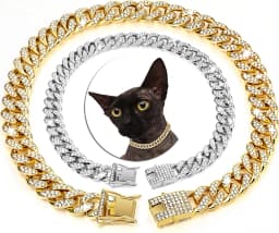 Luxury Cuban Link Cat Necklace Gold Chain Collar for Cats, Kitten Puppy Luxury Rhinestone Jewelry Wedding Prom Accessories