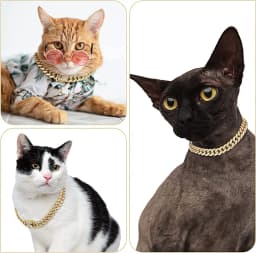 Luxury Cuban Link Cat Necklace Gold Chain Collar for Cats, Kitten Puppy Luxury Rhinestone Jewelry Wedding Prom Accessories
